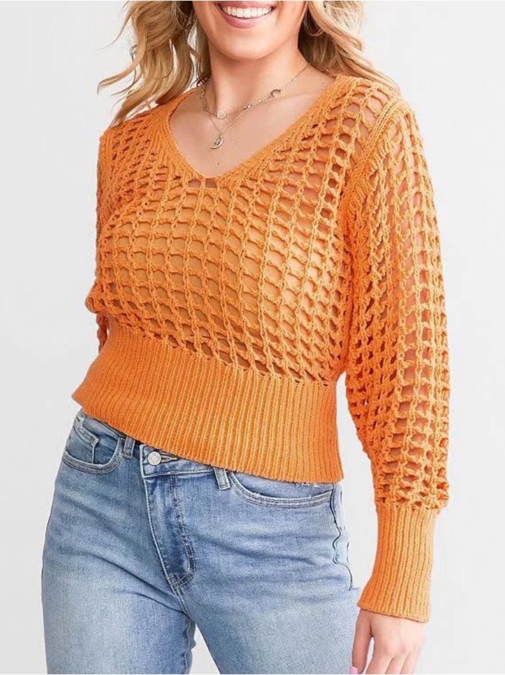 Willow & Root Peach Crochet Sweater Open Weave Beachy Boho Knit